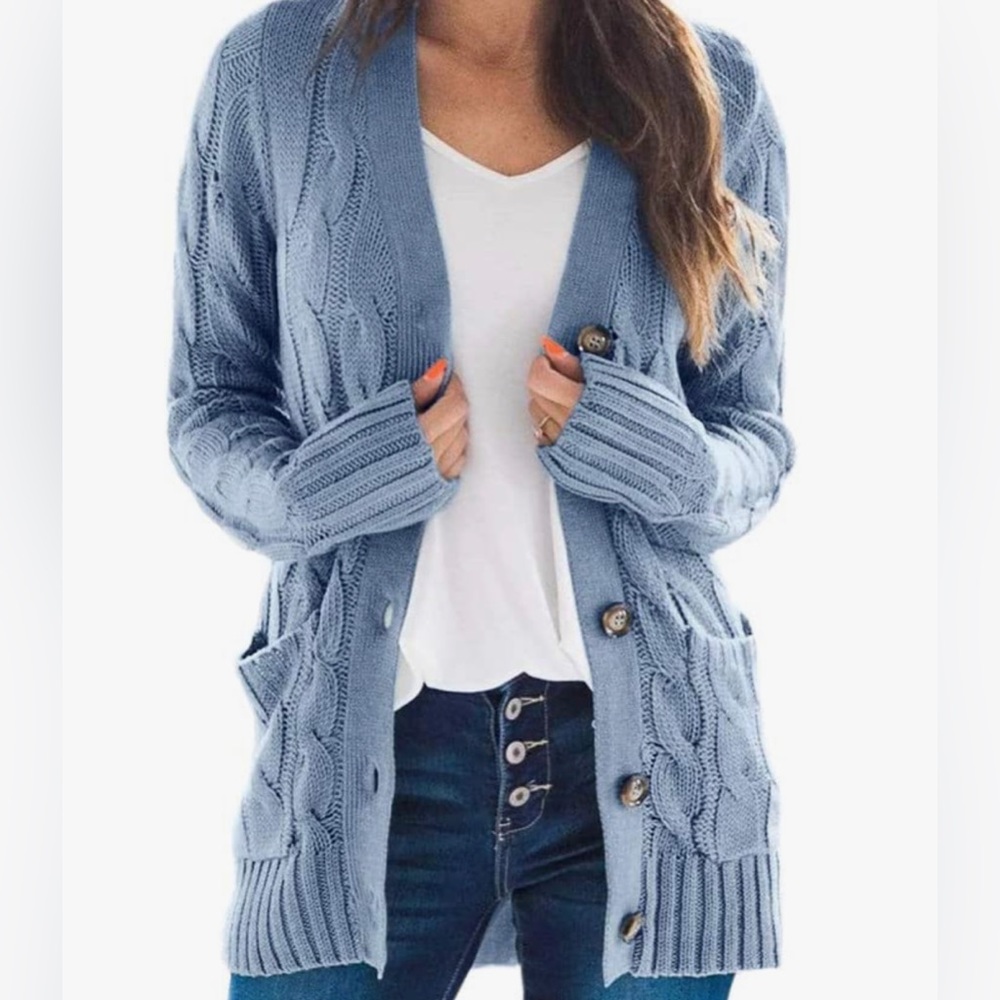 Imily Bela Womens Cable Knit Button Down Cardigan with pockets